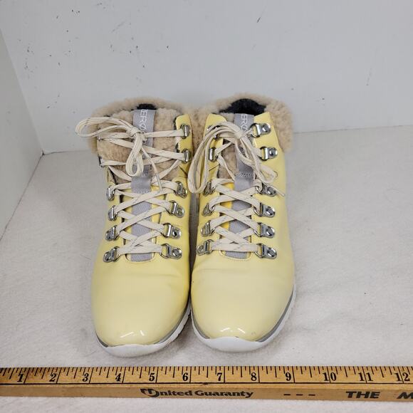 Cole Haan Boots Womens 8 B Cream Zerogrand Patent Leather Sherpa Waterproof - Picture 9 of 12